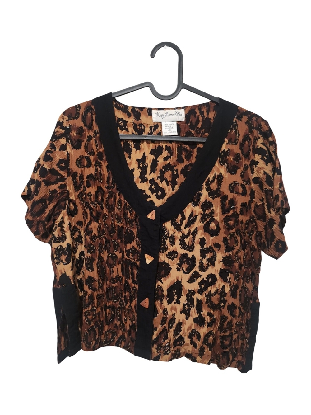 Key Lime Pie Women's Leopard Print Button-Front Top - Brown/Black